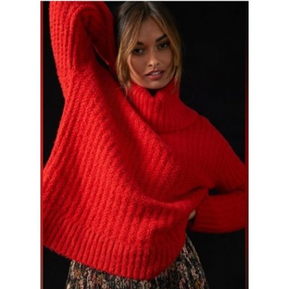 Anthropologie Sweaters - Worn Once - Anthropologie Maeve red Cowl Neck Pullover Chunky Sweater -
